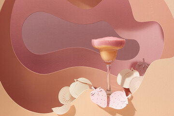 Glass of fresh peach and strawberry smoothie
