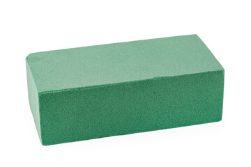 Green floral foam brick insulated on white background. Floral Sponge.