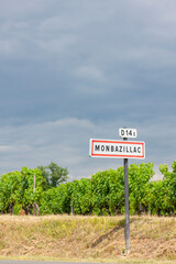Sign and entry to Monbazillac, France