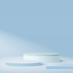 Abstract background with blue color geometric 3d podiums. Vector illustration.