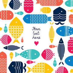 Cute fish card. Sea motif.
