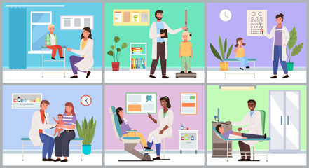 A set of illustrations on the topic of study of symptoms and collection of patients data