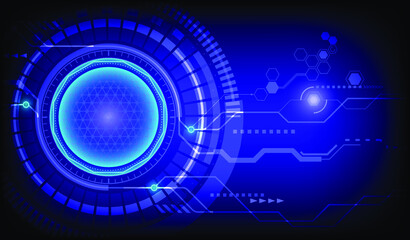 Digital circuit technology future, system data connection interface computer on dark blue background