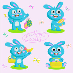 Easter bunny set with colorful eggs.