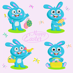 Fototapeta premium Easter bunny set with colorful eggs.