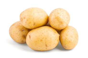 Group of potatoes isolated on white background close up