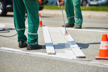 Road marking - Crosswalk painting, white painting on asphalt road