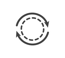 Vector circle and two arrows icon on white isolated background.
