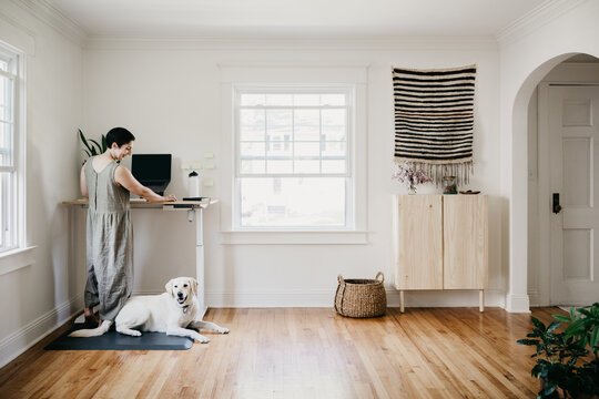 Woman Working From Home with Dog