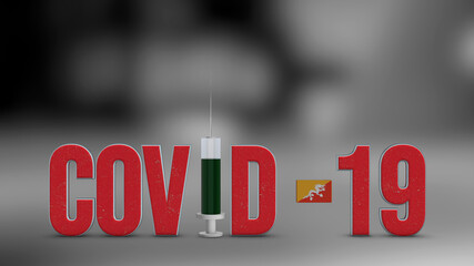 Bhutan vaccination campaign and Covid-19 3D illustration.