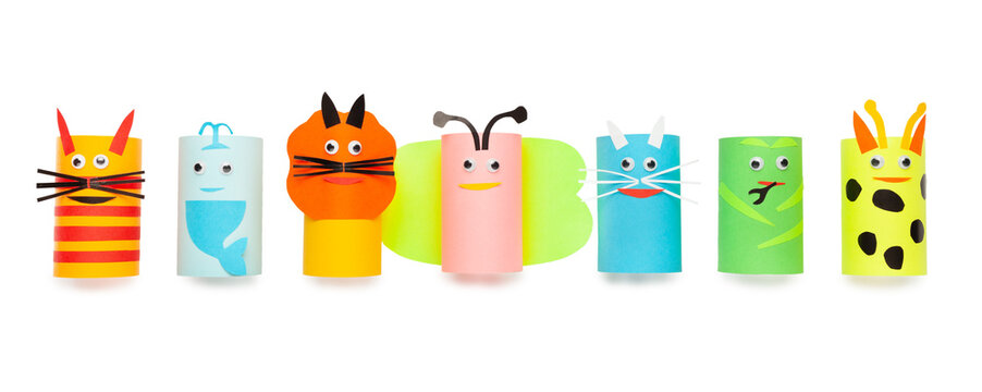 Paper animals from multi-colored paper. Children's creativity in kindergarten.