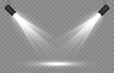Foto op Canvas Vector set van licht. Lichtbron, studioverlichting, muren, png. Schijnwerperverlichting, schijnwerper PNG. Lichtstralen, lichteffect. © Vitaliy