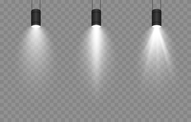Vector set of light. Light source, studio lighting, walls, png. Spotlight lighting, spotlight PNG. Light beams, light effect. - obrazy, fototapety, plakaty
