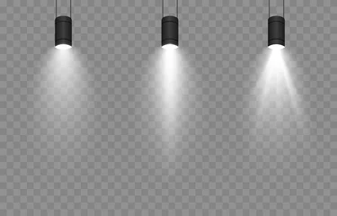 Rolgordijnen Vector set of light. Light source, studio lighting, walls, png. Spotlight lighting, spotlight PNG. Light beams, light effect. © Vitaliy