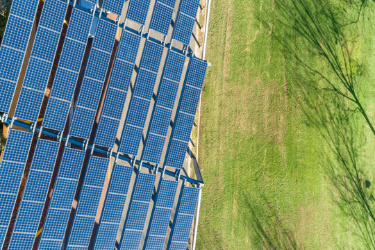 Aerial overview of multiple solars on covered walkway
