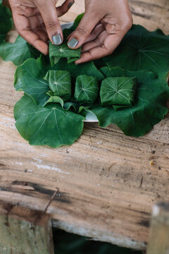 Anonymous Woman Making Grape Leaves Rolls