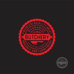 Fototapeta na wymiar Butchery round Stamp label. Premium quality meat sign. 