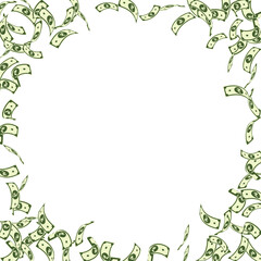 Fototapeta premium Indian rupee notes falling. Sparse INR bills on wh