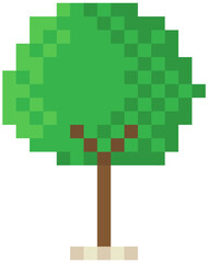 Isolated tree with green foliage on white background. Deciduous plant for pixel game design layout