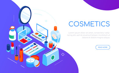 Cosmetics and accessories - modern isometric web banner