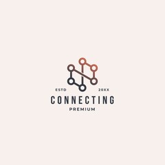 Connection with molecular dots connecting each other to symbolize network. Creative logo idea