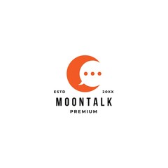 Moon talk logo with bubble chat and triple dots to symbolize discussion, conversation and communication