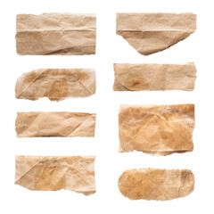 Close up of a ripped piece set of brown paper on white background