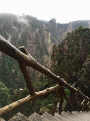 China Mount HuangShan - April, 2015: Natural scenery, sunsets, peculiarly-shaped granite peaks, Huangshan pine trees and views of the clouds from above. Photo taken in Yellow Mountain (UNESCO).