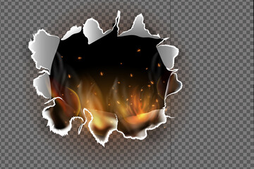 Vector realistic burning fire flames with smoke