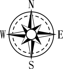 Wind rose and rhumb. Nautical compass with cardinal directions vector sign of navigation charts black on white background isolated