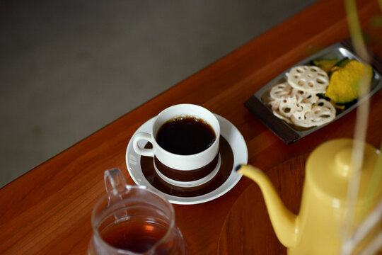 Close up of home-made coffee, in the Japanese atmosphere of home environment