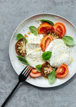 Heirloom Tomato, basil and mozzarella salad