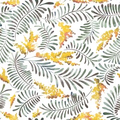 Seamless pattern with mimosa flowers. Botanical design for fabric, textile, wallpaper and packaging 