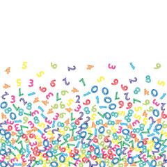 Falling colorful sketch numbers. Math study concept with flying digits. Enchanting back to school mathematics banner on white background. Falling numbers vector illustration.