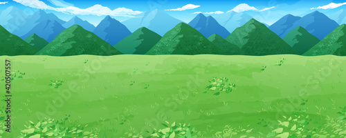 草原と山の風景イラスト 横スクロールゲームの背景 シームレス Animation Wall Mural Animati ふわぷか