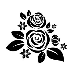 Silhouette of rose isolated on white background. Vector illustration. Rose tattoo
