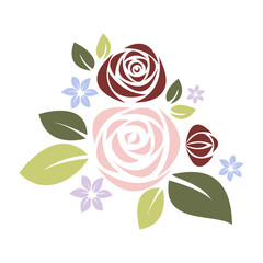 Roses composition in pastel colors. Floral motif for design. Vector illustration. Greeting card. Valentine's Day, Mother's Day, Wedding, Birthday.