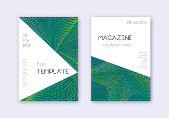 Fototapeta premium Triangle cover design template set. Green abstract