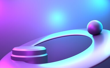 3d rendering of purple and blue abstract minimal concept background. Cyberpunk concept. Scene for advertising, technology, showcase, banner, cosmetic, fashion, business. Illustration. Product display
