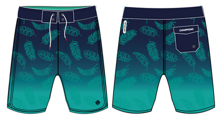 Board Shorts design concept vector template, Swim shorts concept with front and back view for Surfing, Swimming active wear shorts design.