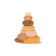 Tower of stones. Beach pebble pyramid. Spa stones. The isolated image on a white background. Vector illustration, flat.