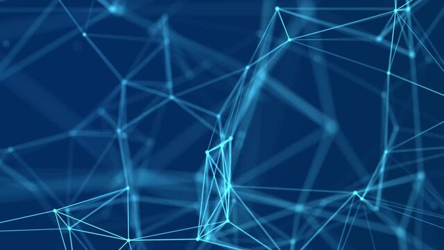 Abstract blue background with moving lines and dots. Network connection structure. Data exchange. 3D seamless loop.