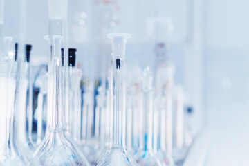 Laboratory glassware, test tubes and flasks for experiments and scientific discoveries.