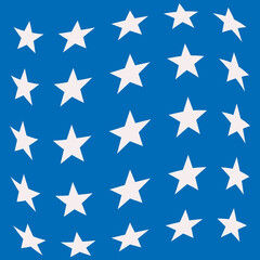 White Stars Pattern. Blue Background Wavy Pattern.