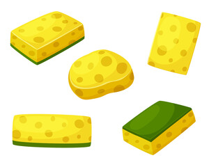 Set of yellow sponges. Vector illustration of a sponge for washing dishes in a cartoon style. Image isolated on white background
