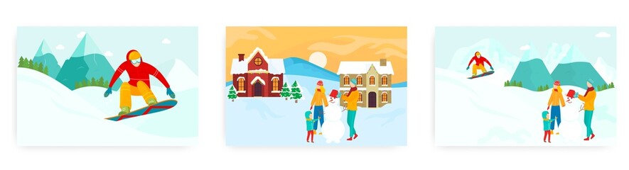Obraz na płótnie Canvas Winter time landing page design, website banner vector template set. Winter sport, recreation and active leisure.