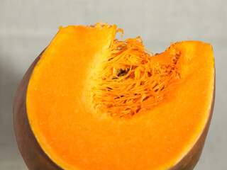 The pumpkin is orange in color, beautiful and healthy