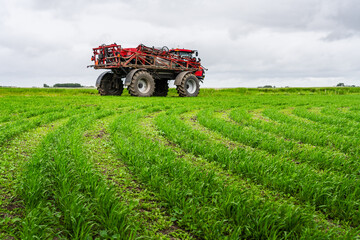 agricultural equipment on soy field