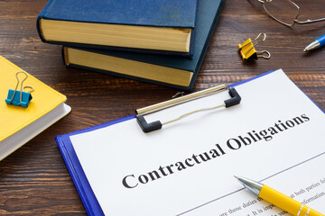Agreement with Contractual obligations list on the table. - obrazy, fototapety, plakaty