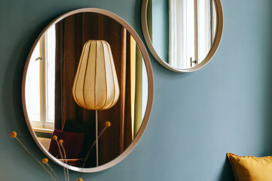 Retro Interior Design - Round Mirrors and Lamp